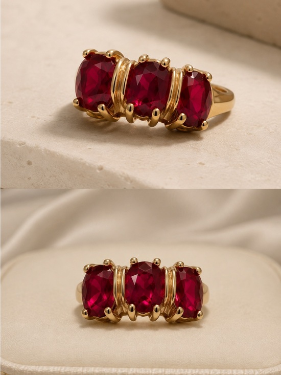 Vintage Jewelry - Vintage 3 Ruby tone Stone 18k Overlay HK stamped Ring | 7.5 17.7mm